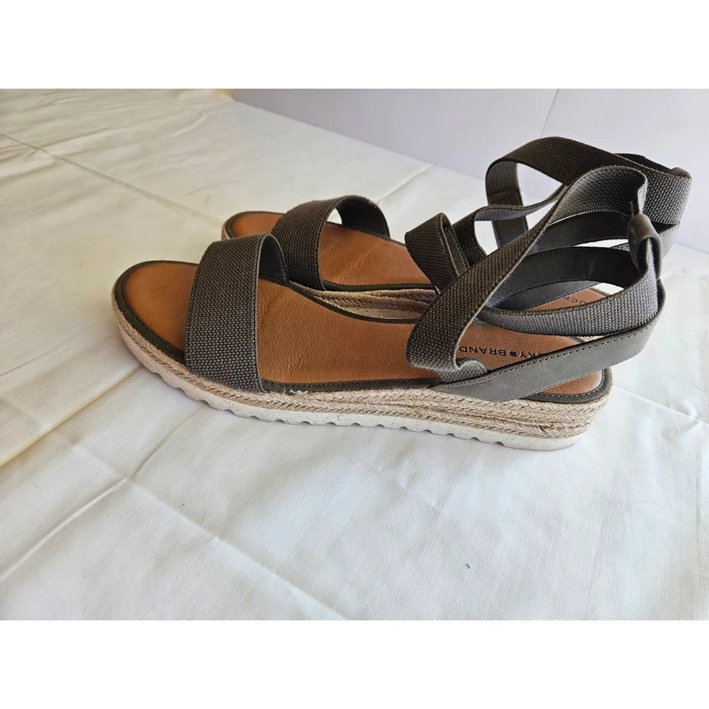 Lucky‎ Brand Women Gray Canvas Espadrille Wedge Sandals Ankle Strap Platform